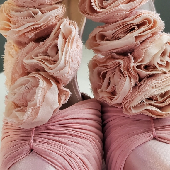 Shi Size 7 Pink Flower 6" Platform Heels - Picture 6 of 7